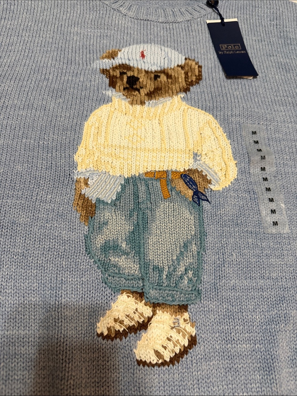 Polo by Ralph Lauren Light Blue Bear Crewneck Cotton Sweater M NWT - Picture 8 of 9